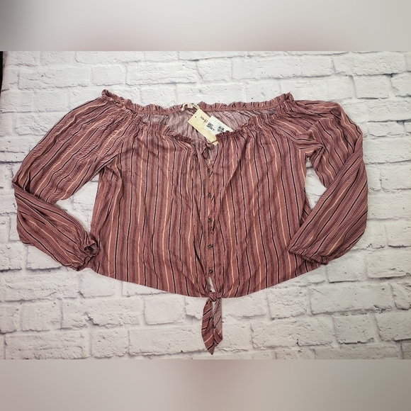 NEW Rewind Jr's Size XXL Pink Navy Stripe Blouse - Picture 1 of 5